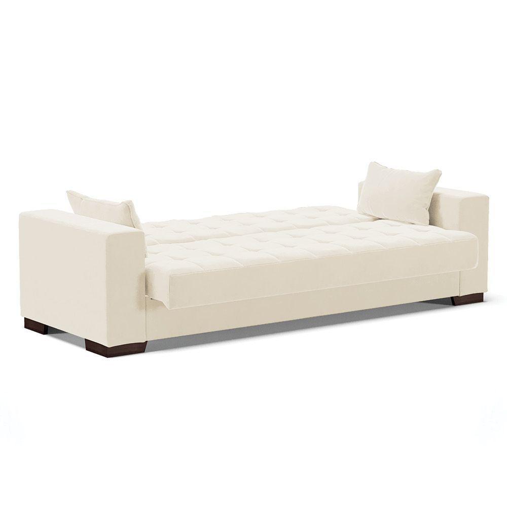 Sofá Cama 02 Lugares Veludo Bege Pés De Madeira - 6