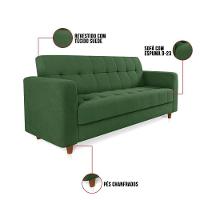 Sofá 03 Lugares Arezzo Suede Verde Pés Chanfrado Castanho - 9