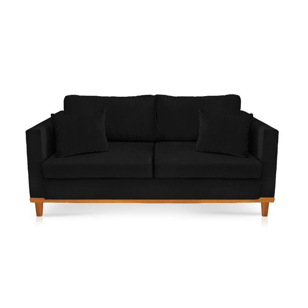 Sofá 03 Lugares Juliette Preto Base Madeira Castanho - 1
