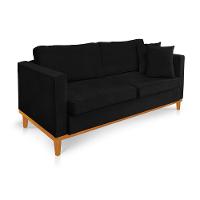 Sofá 03 Lugares Juliette Preto Base Madeira Castanho