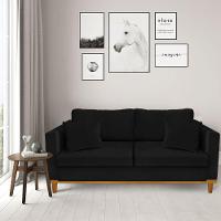 Sofá 03 Lugares Juliette Preto Base Madeira Castanho - 5