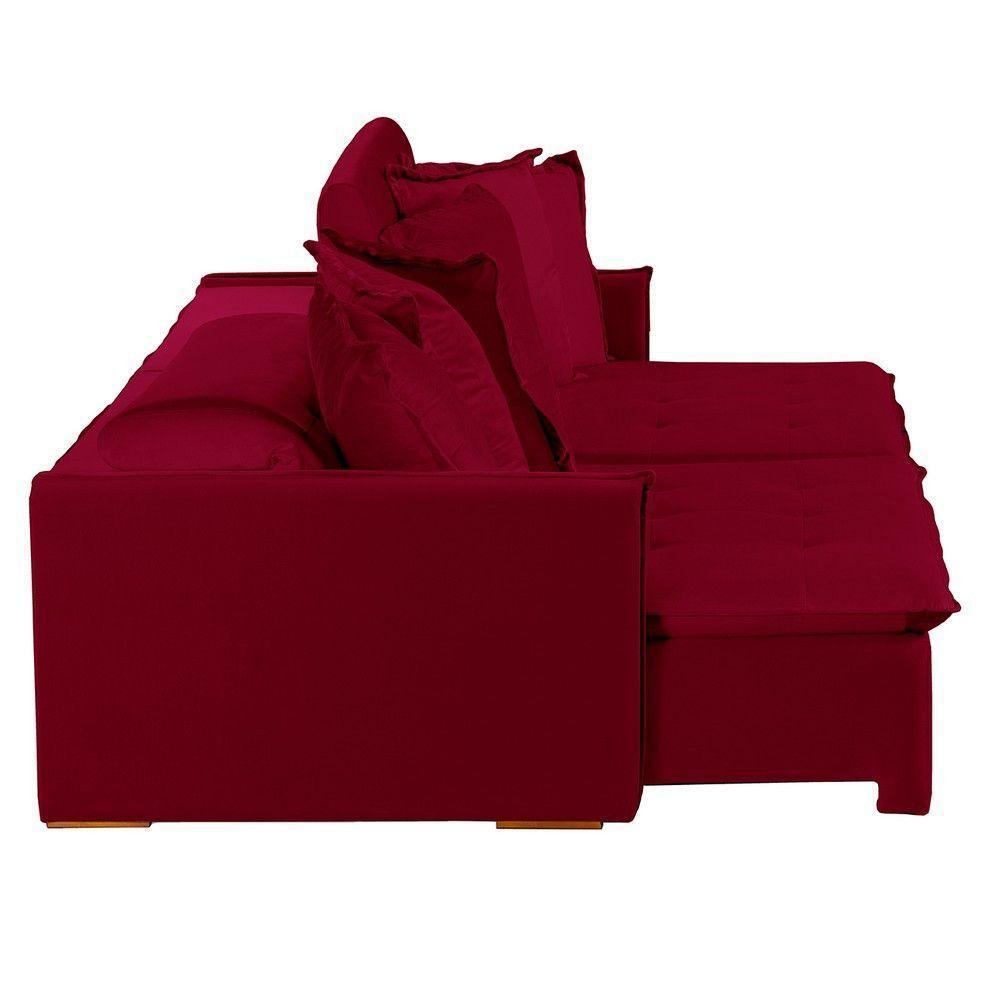 Sofá 4 Lugares Com Molas Retrátil E Reclinável Vermelho - 6