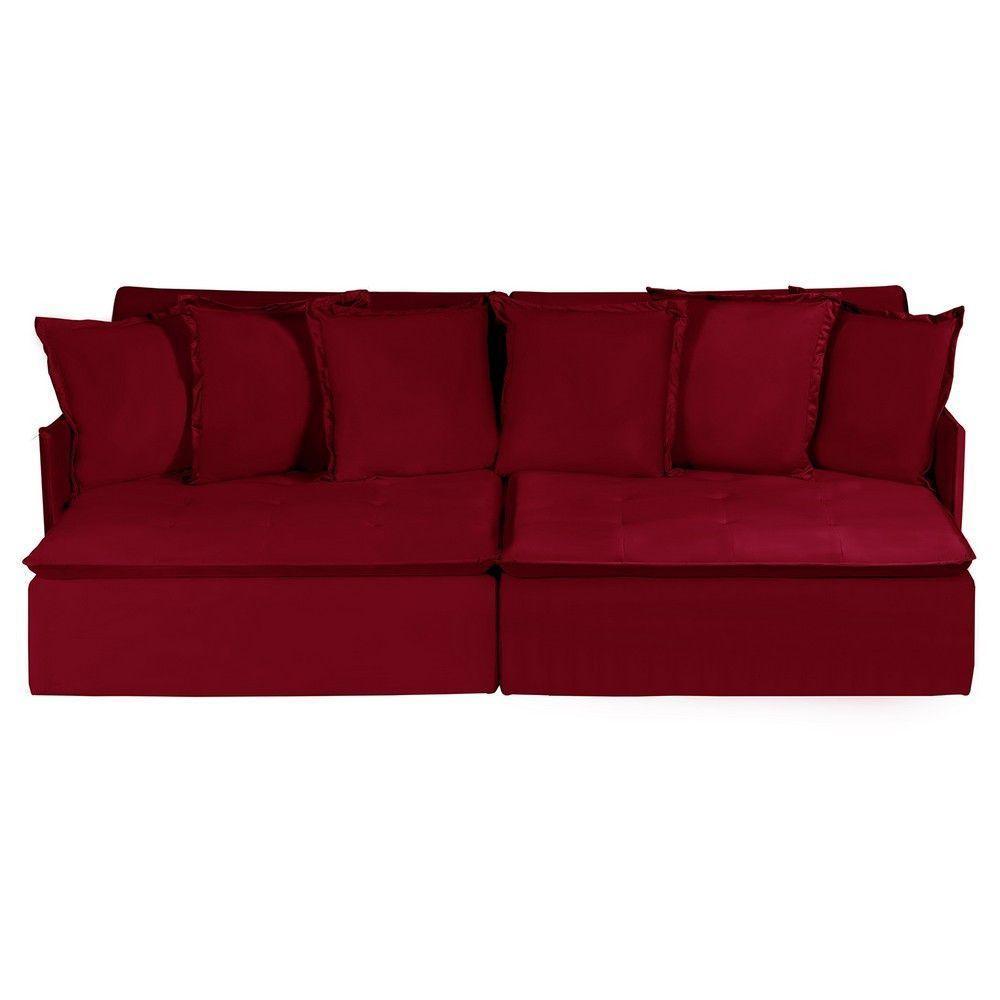 Sofá 4 Lugares Com Molas Retrátil E Reclinável Vermelho - 8