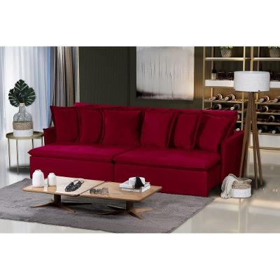 Sofá 4 Lugares Com Molas Retrátil E Reclinável Vermelho