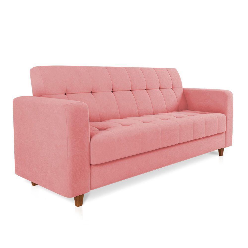 Sofá 03 Lugares Arezzo Suede Rosê Pés Chanfrado Castanho - 2