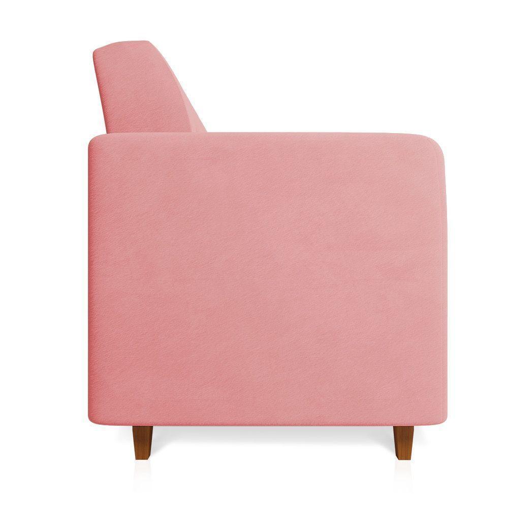 Sofá 03 Lugares Arezzo Suede Rosê Pés Chanfrado Castanho - 6