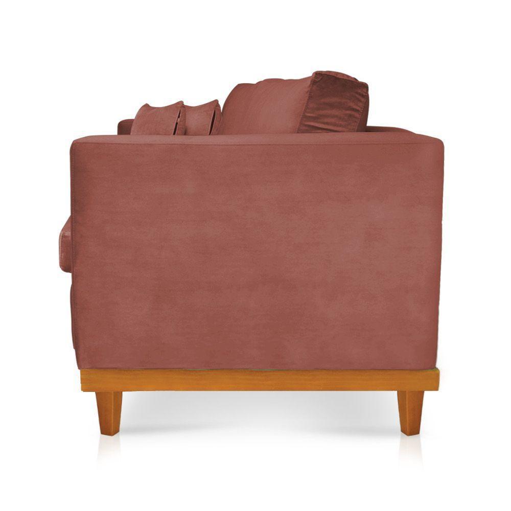 Sofá 03 Lugares Juliette Rosê Base Madeira Castanho - 3