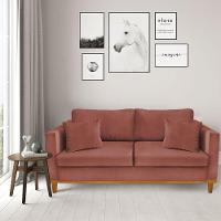 Sofá 03 Lugares Juliette Rosê Base Madeira Castanho - 5