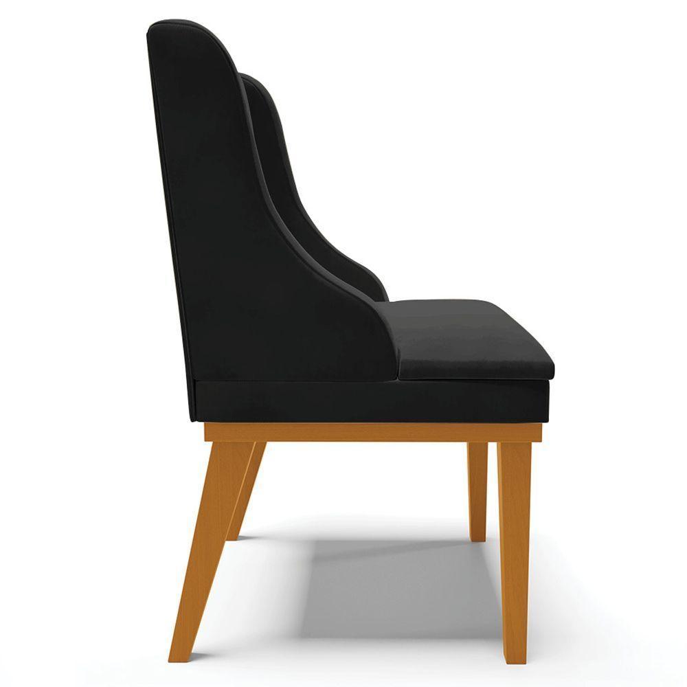 Kit 4 Cadeiras Decorativas Sala De Jantar Base Fixa De Madeira Firenze Veludo Preto/castanho G19 - 2