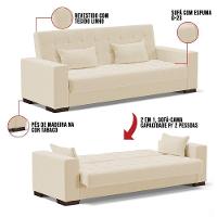 Sofá Cama 02 Lugares Linho Bege Pés De Madeira - 5