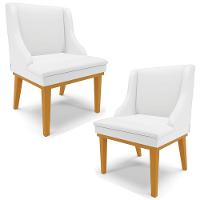 Kit 2 Cadeiras Decorativas Sala De Jantar Base Fixa De Madeira Firenze Pu Branco Fosco/castanho G19 - 1