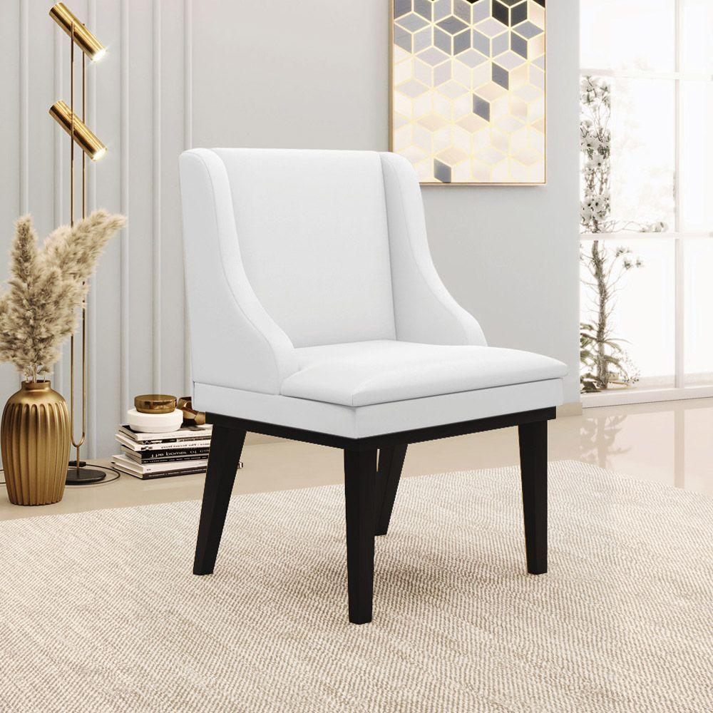 Kit 2 Cadeiras Decorativas Sala De Jantar Base Fixa De Madeira Firenze Pu Branco Fosco/preto G19 - 3