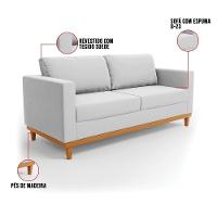 Sofá 03 Lugares Juliette Suede Cinza Base Madeira Castanho