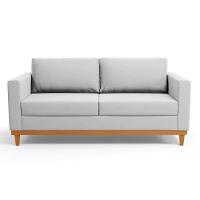 Sofá 03 Lugares Juliette Suede Cinza Base Madeira Castanho - 7