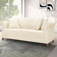 Sofá Living 2 Lugares 1,80m Vênus Linho Bege Pés Castanho - 5
