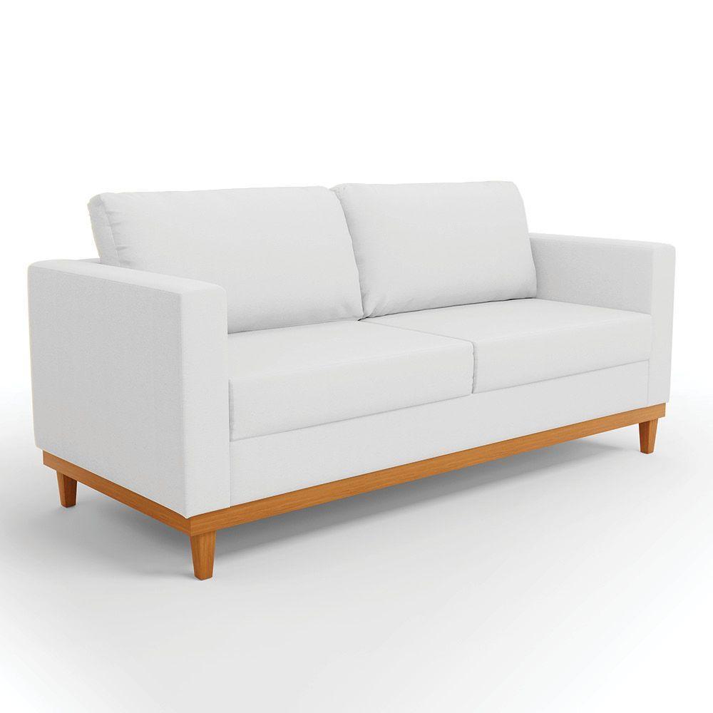 Sofá 03 Lugares Linho Cinza A05 Base Madeira Castanho - 1