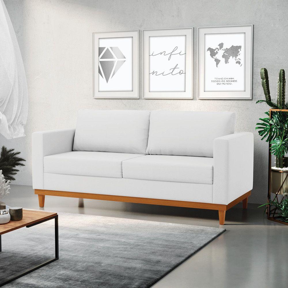 Sofá 03 Lugares Linho Cinza A05 Base Madeira Castanho - 8