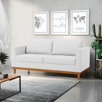 Sofá 03 Lugares Linho Cinza A05 Base Madeira Castanho - 8