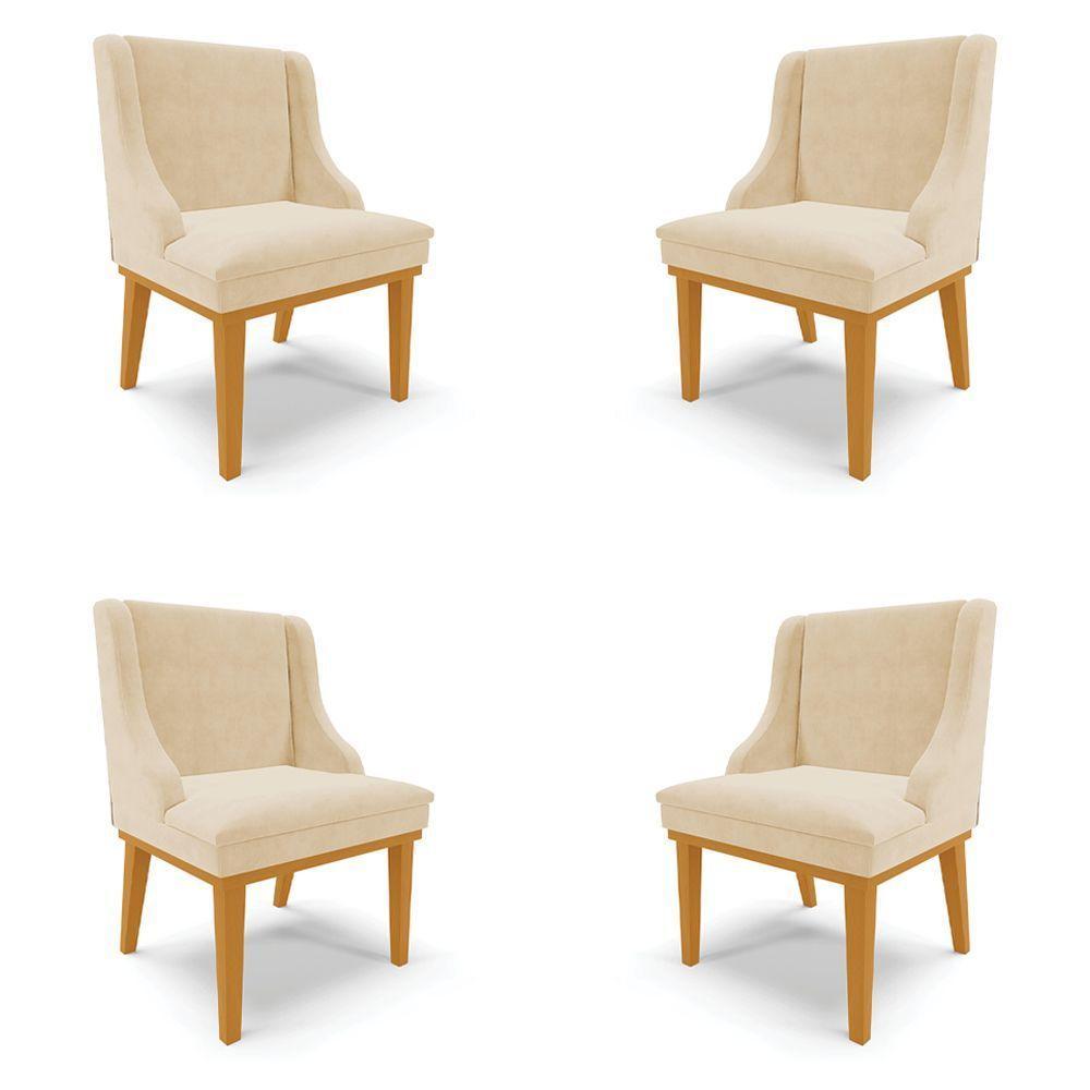 Kit 4 Cadeiras Decorativas Sala De Jantar Base Fixa De Madeira Firenze Suede Bege/castanho G19 - 1