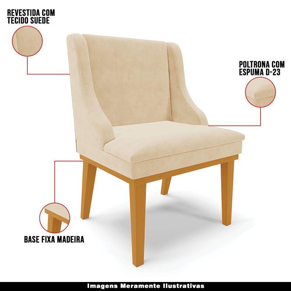Kit 4 Cadeiras Decorativas Sala De Jantar Base Fixa De Madeira Firenze Suede Bege/castanho G19 - 8