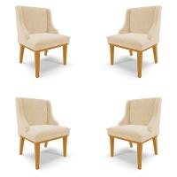 Kit 4 Cadeiras Decorativas Sala De Jantar Base Fixa De Madeira Firenze Suede Bege/castanho G19 - 1