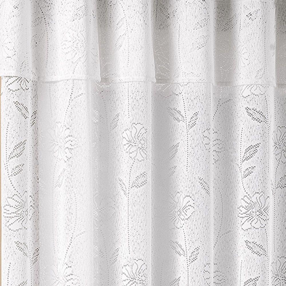 Cortina Jade Para Trilho Comum Tecido Renda Floral 3,00M X 2,50M - Branca - 2