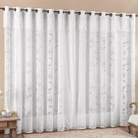 Cortina Jade Para Trilho Comum Tecido Renda Floral 3,00M X 2,50M - Branca - 1