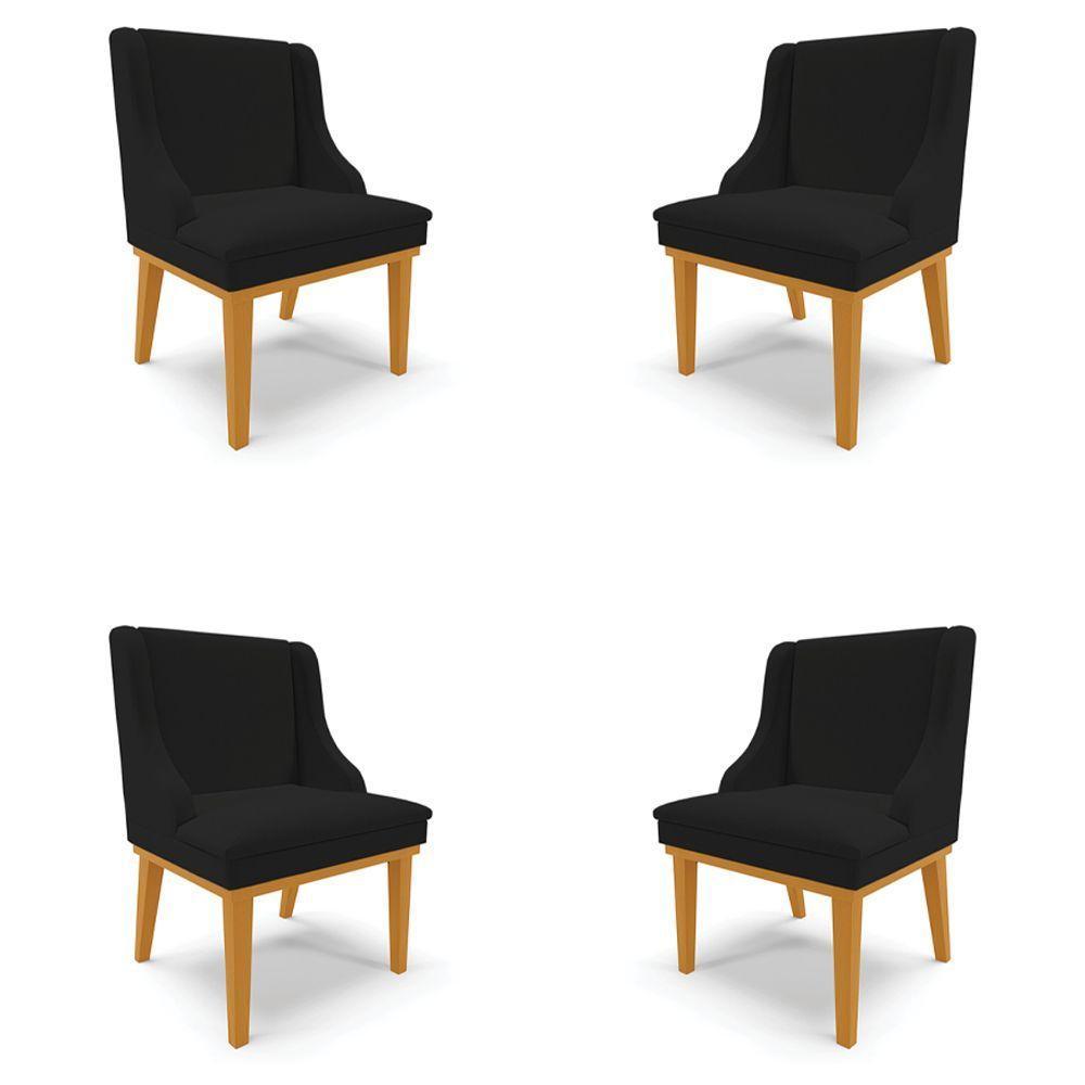 Kit 4 Cadeiras Decorativas Sala De Jantar Base Fixa De Madeira Firenze Linho Preto/castanho G19 - 1
