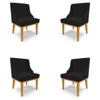 Kit 4 Cadeiras Decorativas Sala De Jantar Base Fixa De Madeira Firenze Linho Preto/castanho G19 - 1