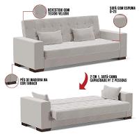 Sofá Cama 02 Lugares Veludo Cinza Pés De Madeira