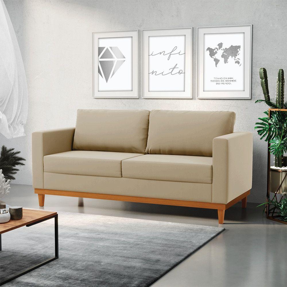 Sofá 03 Lugares Juliette Marrom Rato Base Madeira Castanho - 8