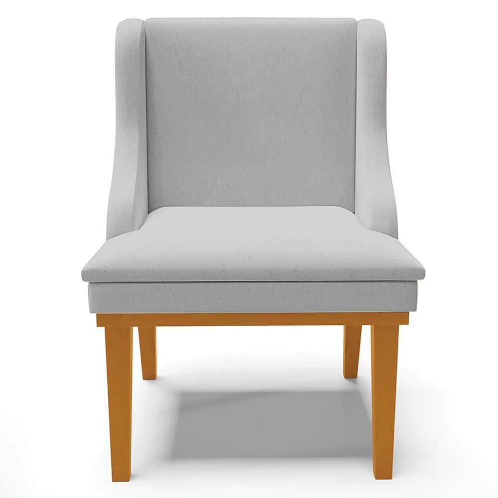 Kit 2 Cadeiras Decorativas Sala De Jantar Base Fixa De Madeira Firenze Linho Cinza/castanho G19 - Gran Belo - 4