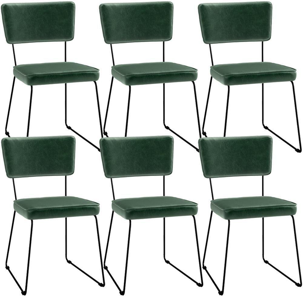Kit 6 Cadeiras Estofada Sala De Jantar Base Aço Facto Verde Musgo - 1