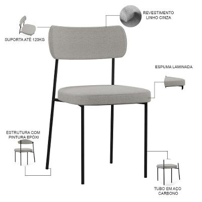 Kit 06 Cadeiras Estofada Para Sala De Jantar F01 Cinza