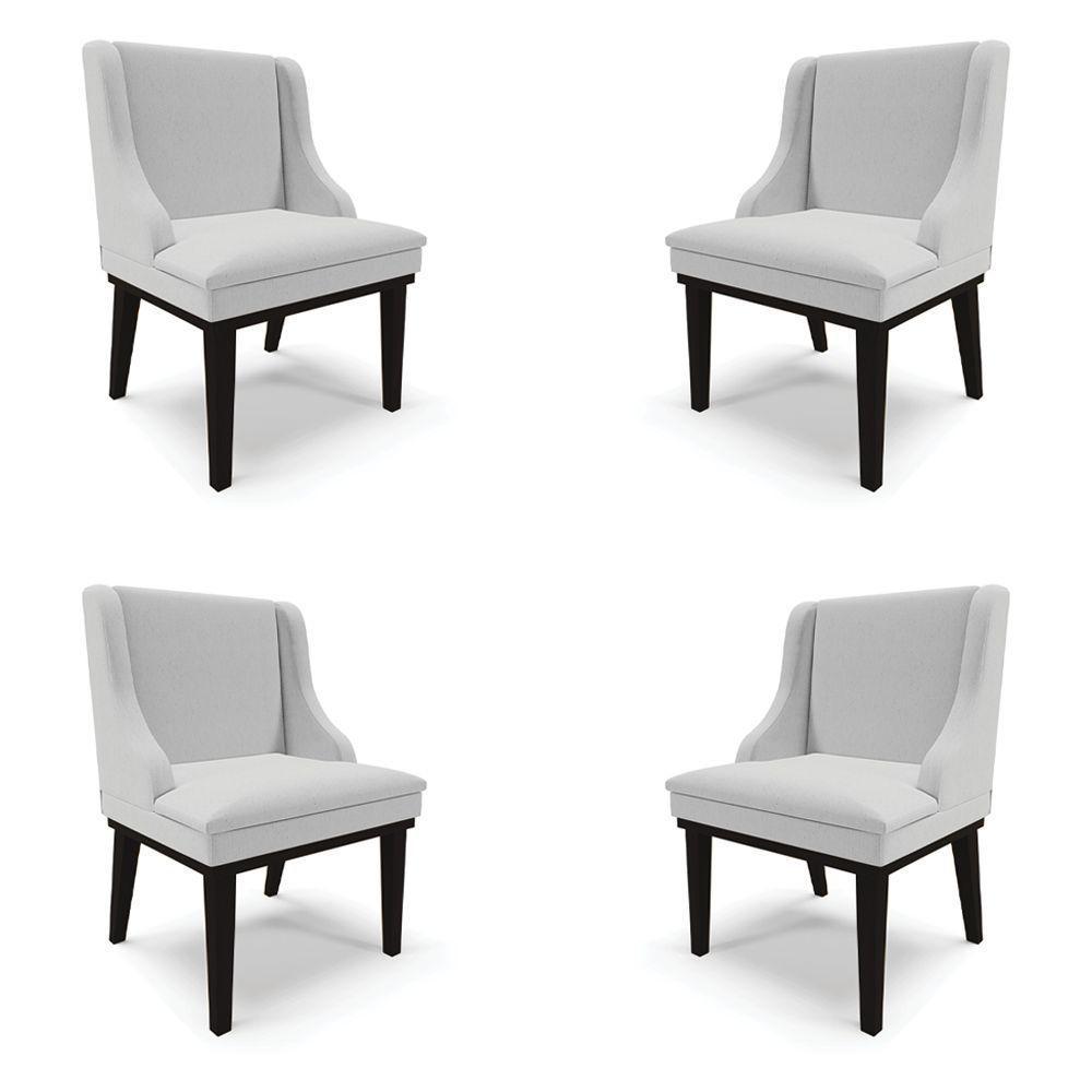 Kit 4 Cadeiras Decorativas Sala De Jantar Base Fixa De Madeira Firenze Linho Cinza/preto G19 - 1
