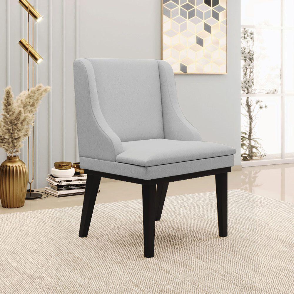 Kit 4 Cadeiras Decorativas Sala De Jantar Base Fixa De Madeira Firenze Linho Cinza/preto G19 - 9