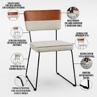 Kit 06 Cadeiras Faixa Couríssimo Camel Linho Champagne - 10