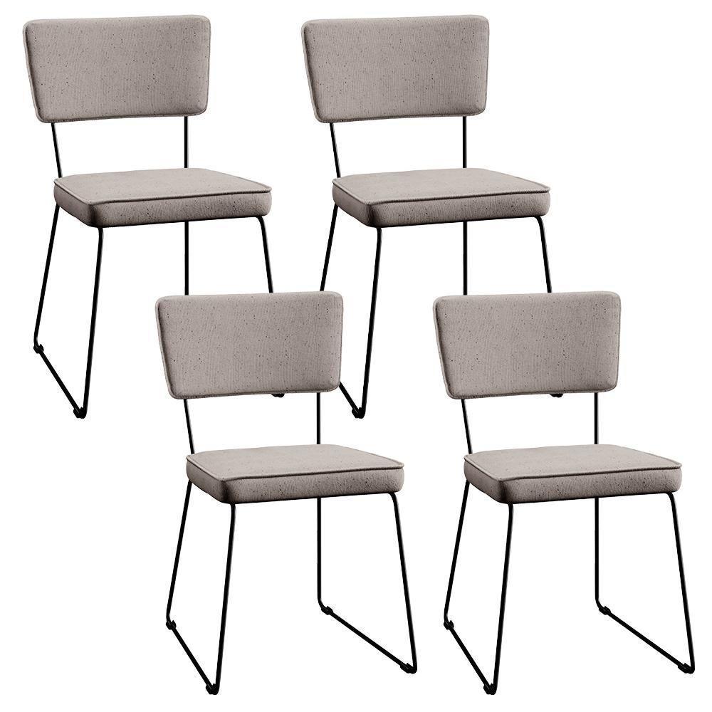 Kit 04 Cadeiras Estofada Para Sala De Jantar Base Aço Bege - 1