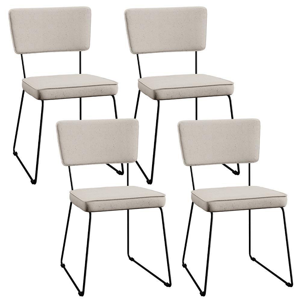 Kit 4 Cadeiras Estofada Para Sala De Jantar Base Em Aço Cru - 1