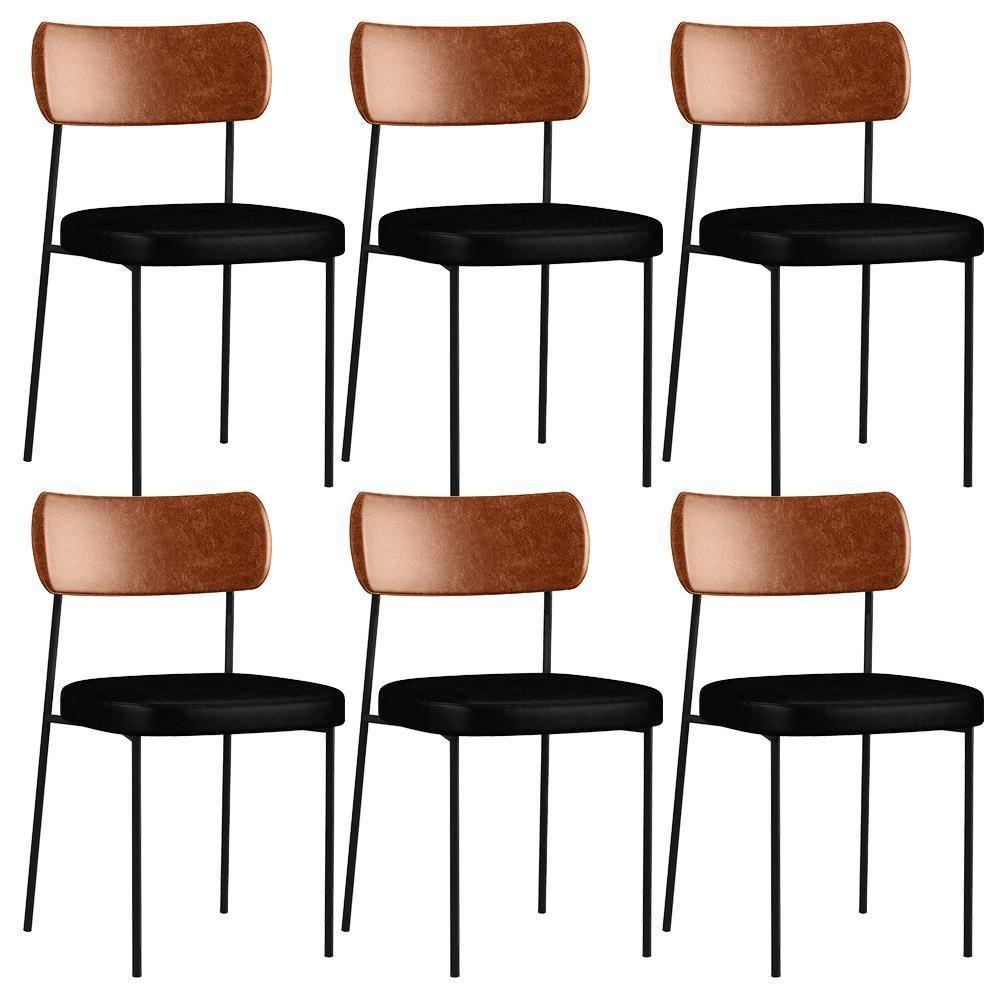 Kit 06 Cadeiras Para Sala De Jantar Melina Camel Preto - 1