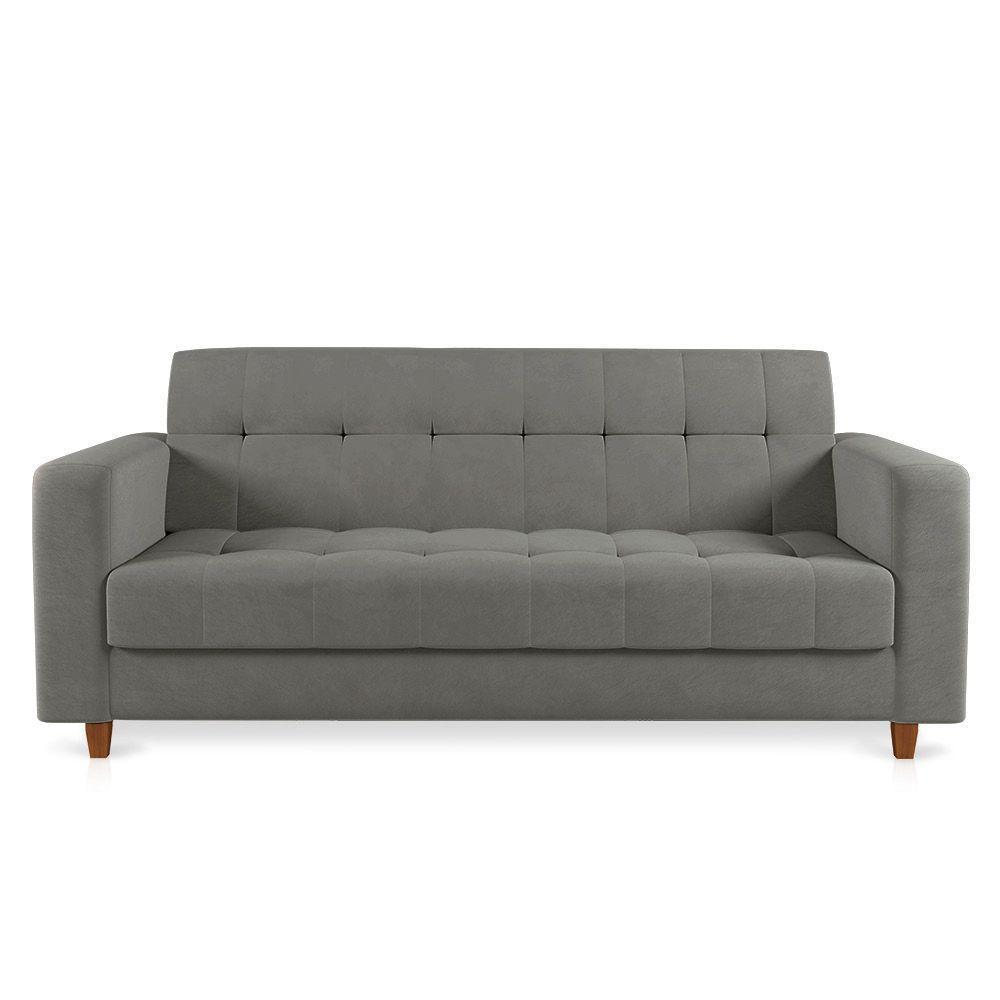 Sofá 03 Lugares Arezzo Suede Grafite Pés Chanfrado Castanho - 6