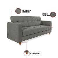 Sofá 03 Lugares Arezzo Suede Grafite Pés Chanfrado Castanho