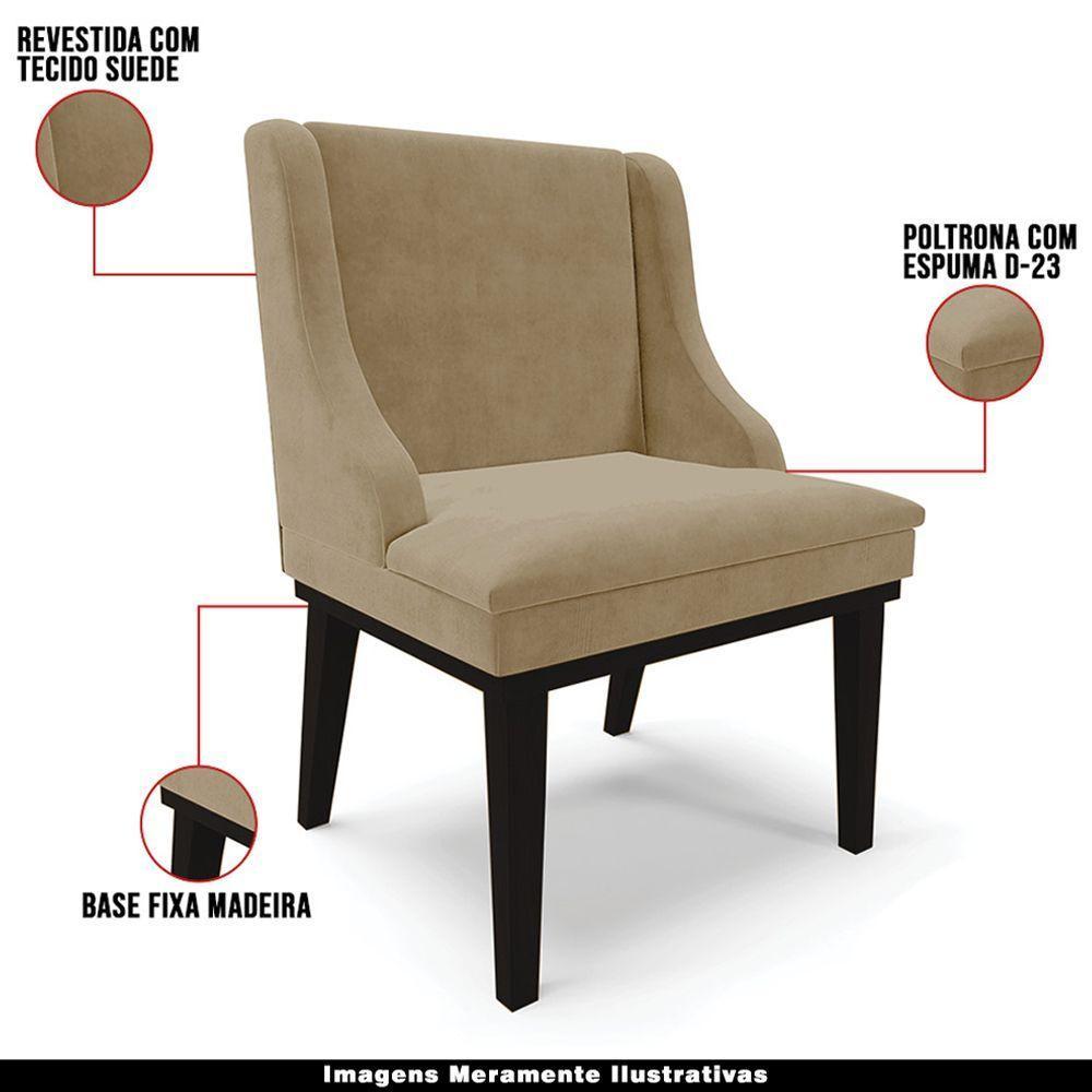 Kit 3 Cadeiras Decorativas Sala De Jantar Base Fixa De Madeira Firenze Suede Nude/preto G19 - Gran Belo - 7