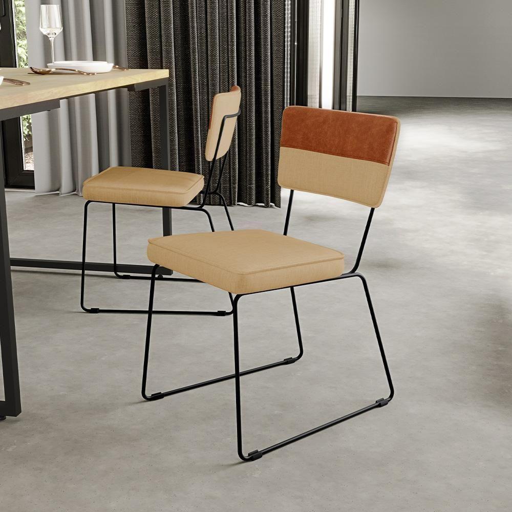 Kit 06 Cadeiras Faixa Couríssimo Camel Linho Bege Escuro - 9