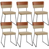 Kit 06 Cadeiras Faixa Couríssimo Camel Linho Bege Escuro - 1