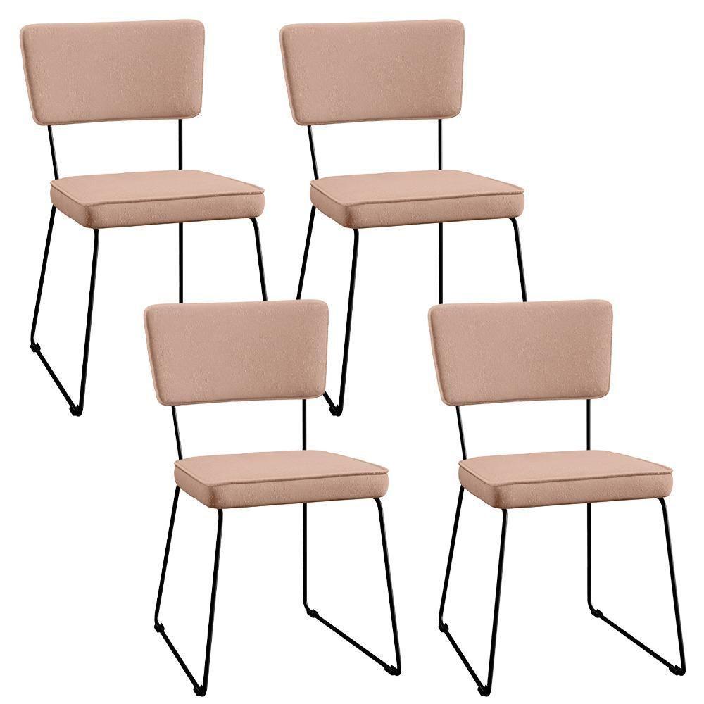 Kit 04 Cadeiras Estofada Para Sala De Jantar Base Aço Rosê - 1