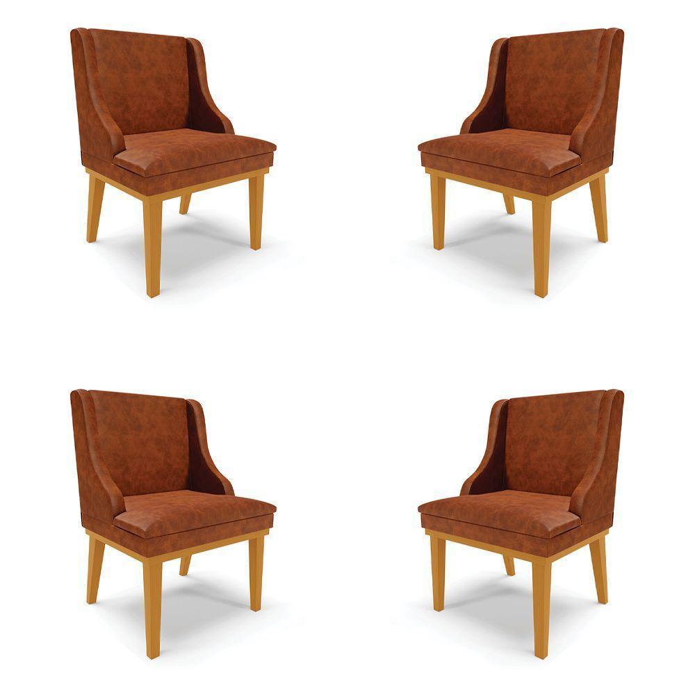 Kit 4 Cadeiras Decorativas Sala De Jantar Base Fixa De Madeira Firenze Pu Nozes/castanho G19 - 1