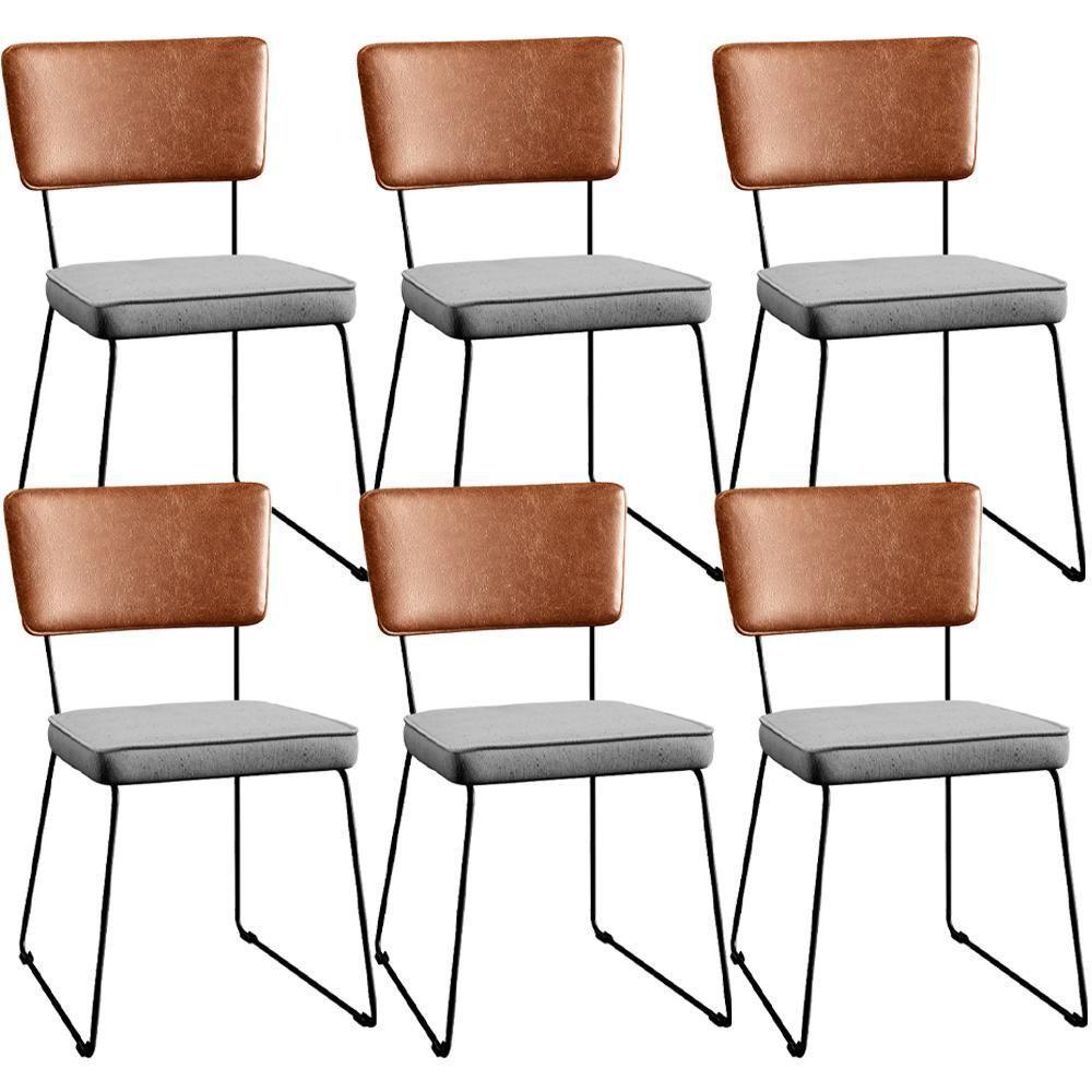Kit 06 Cadeira Estofada Sala Jantar Camel Linho Cinza - 1