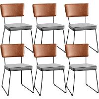 Kit 06 Cadeira Estofada Sala Jantar Camel Linho Cinza - 1