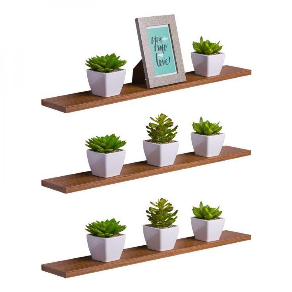 Kit 3 Prateleiras 70 X 15cm Freijó Suporte Invisível - 1